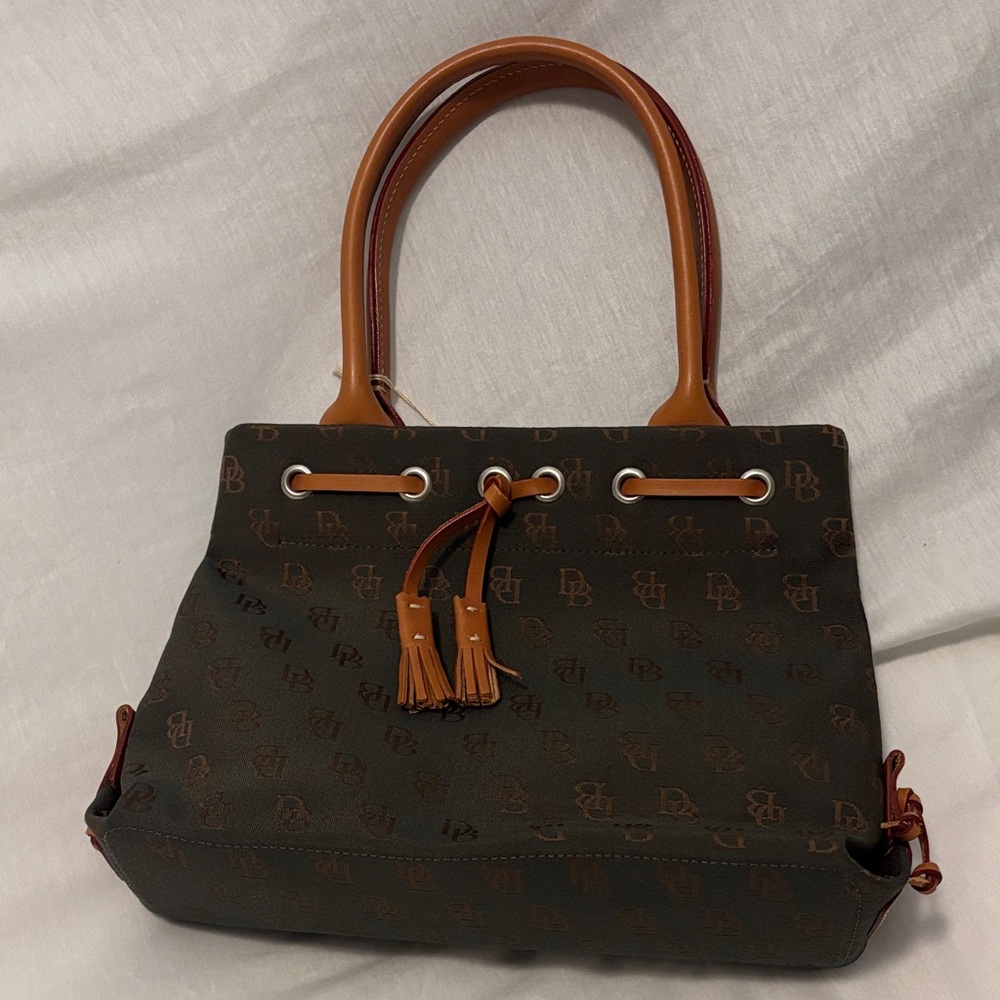VTG Dooney And Bourke Olive Green Mini Tassel Leather Canvas Handbag Y2K NWT